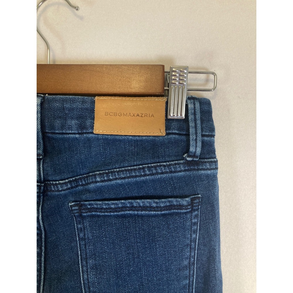 Boho Chic BCBGMAXAZRIA Womens 25 Blue High Rise Raw Hem Flare Jeans RMH2232107 - Picture 4 of 12